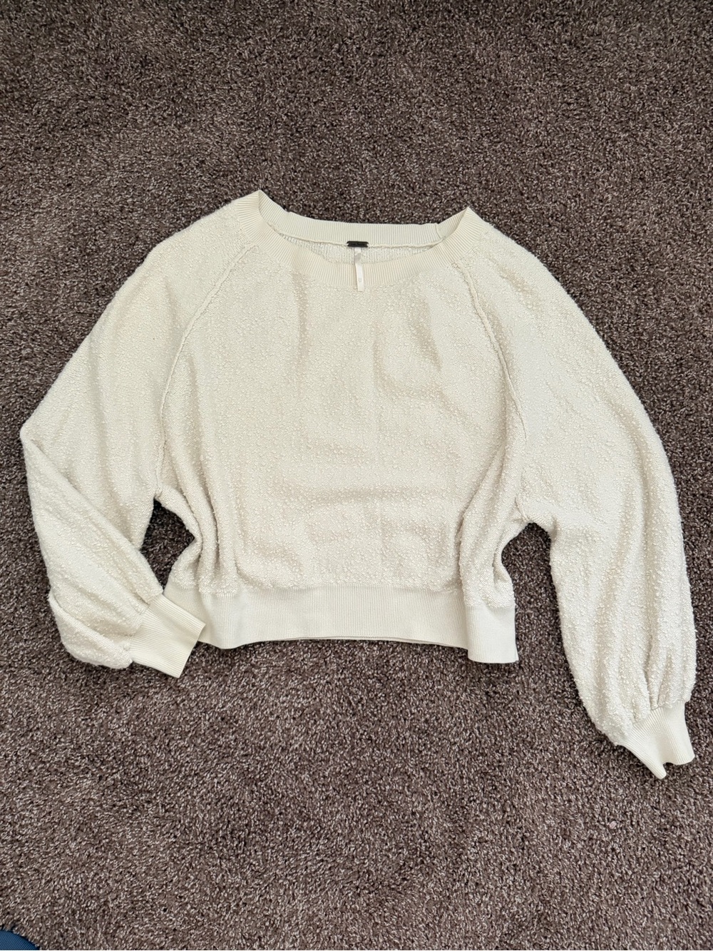 Free People Cream Textured Cropped Sweater